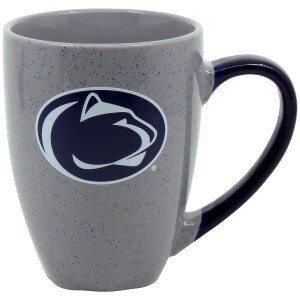 ceramic graystone mug with Penn State Athletic Logo and navy handle